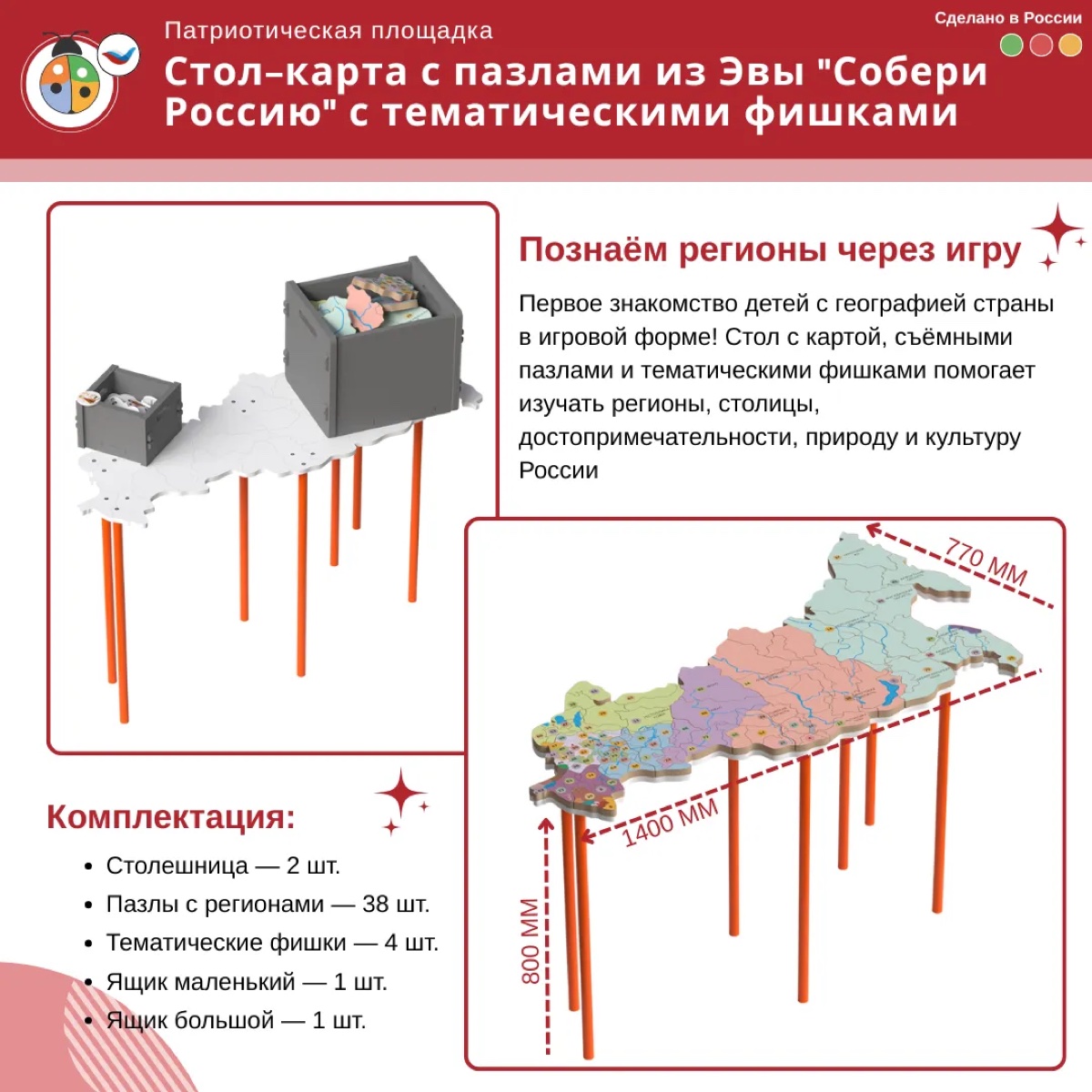Стол-карта с пазлами "Крупные города России" интерактивный