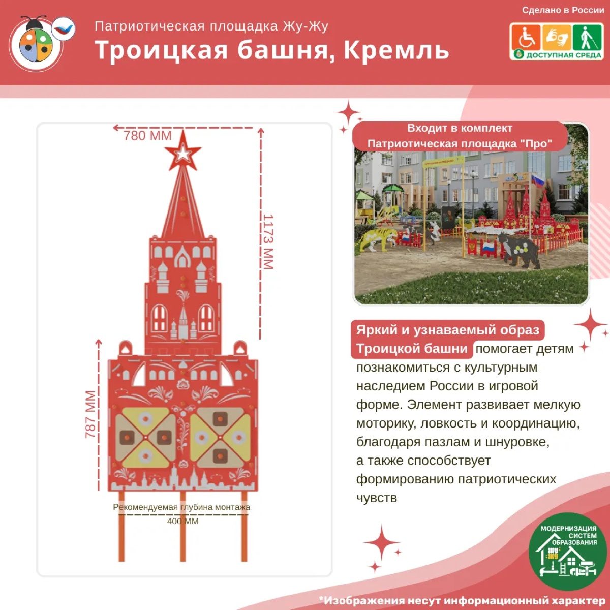 Элемент патриотической площадки "Жу-Жу" - Троицкая башня, Кремль